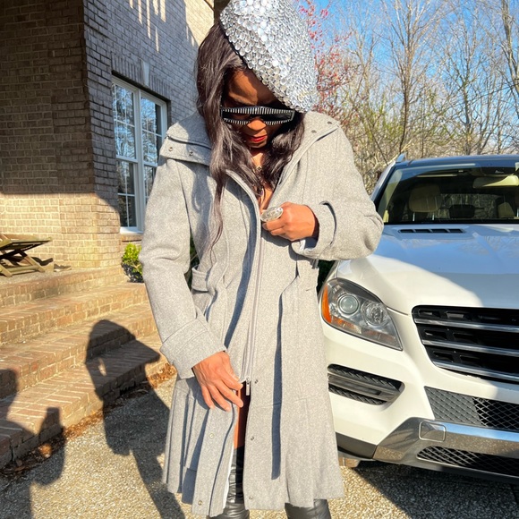 Designer Calvin Klein Womens Gray Wool Blend Long Sleeve Tie Front Coat Sz S-M - Picture 8 of 17